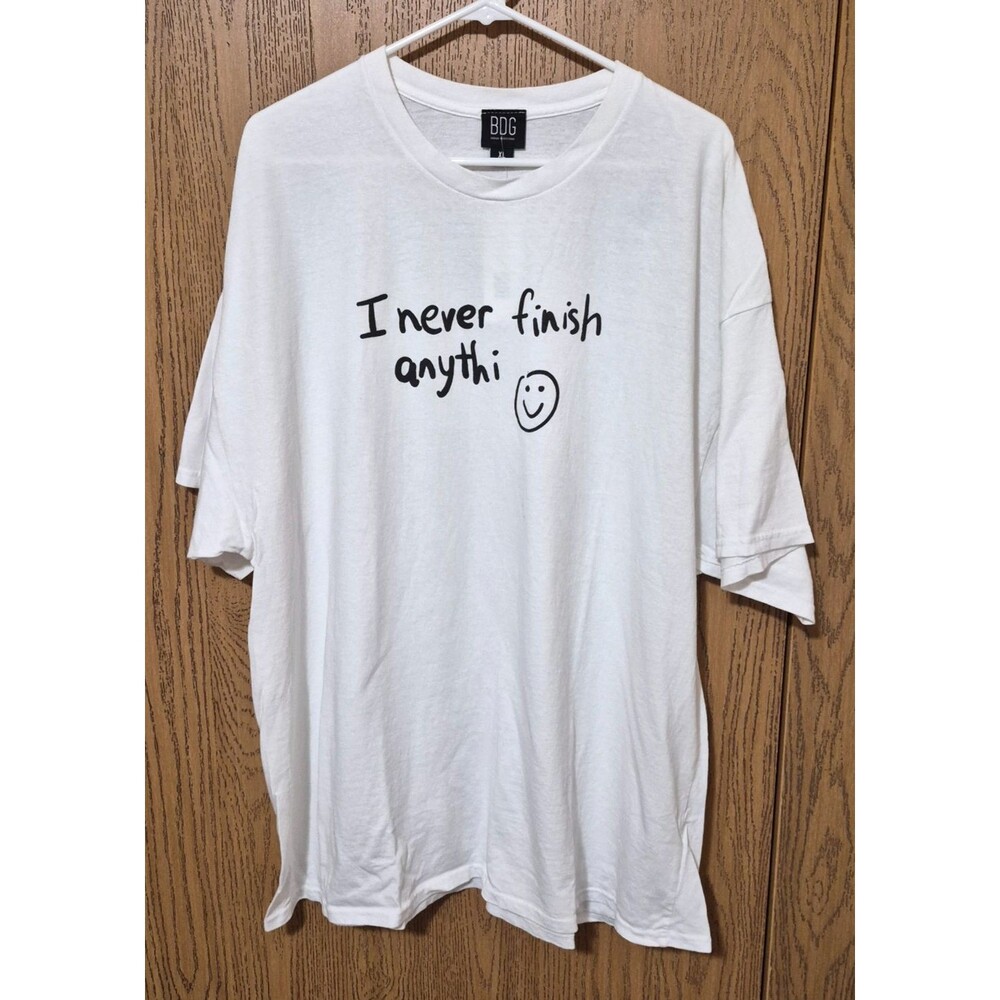 BDG Urban Outfitters White & Black I Never Finish Anything T-Shirt Size XL NWT